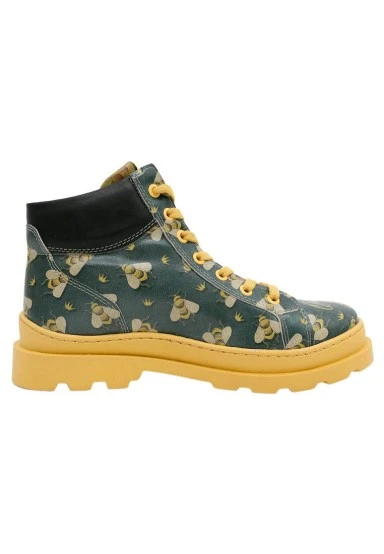 Femme Cuir Vegan Multicolore Bottines - Queen Bee Motif - 