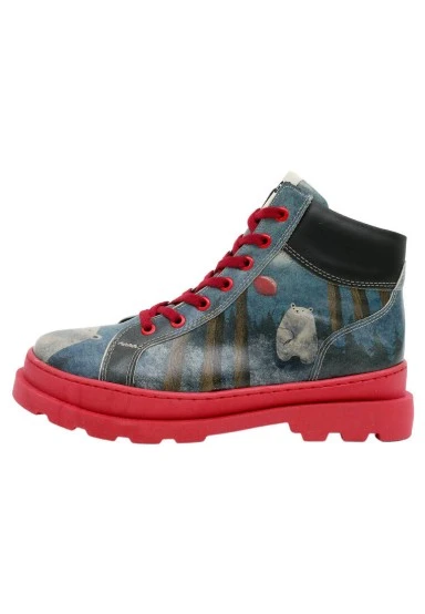 Femme Cuir Vegan Multicolore Bottines - Bear With a Balloon Motif - 