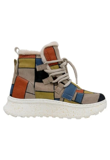 Femme Cuir Vegan Multicolore Bottes - Piet-Mondrian Motif - 