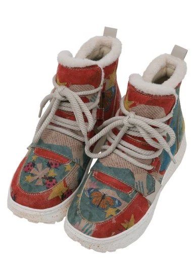 Femme Cuir Vegan Multicolore Bottes - Paperanimals Motif - 