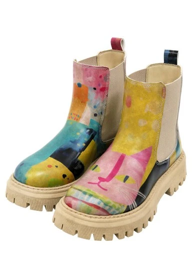 Femme Cuir Vegan Multicolore Bottes Longues - Animal Motif - 