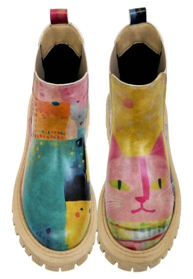 Femme Cuir Vegan Multicolore Bottes Longues - Animal Motif - 