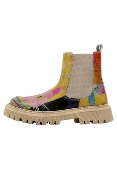 Femme Cuir Vegan Multicolore Bottes Longues - Animal Motif - 