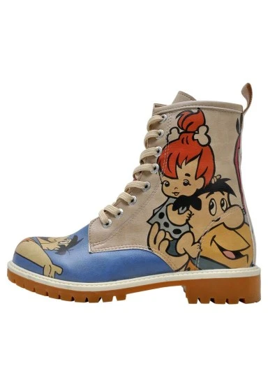 Femme Cuir Vegan Multicolore Bottes Longues - Warner Bros Family Rocks Les Pierrafeu Motif - 