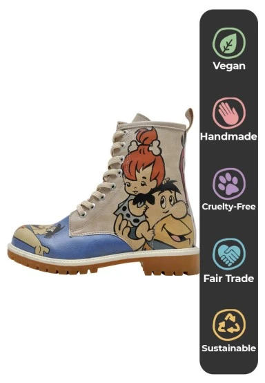 Femme Cuir Vegan Multicolore Bottes Longues - Warner Bros Family Rocks Les Pierrafeu Motif - 