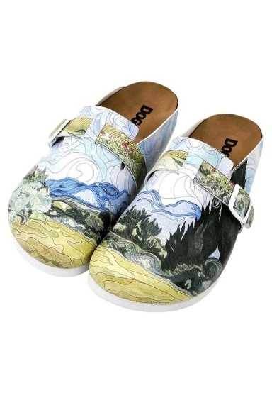 Femme Cuir Vegan Multicolore Chaussons - Vincent van Gogh A Wheat Field with Cypresses Motif - 