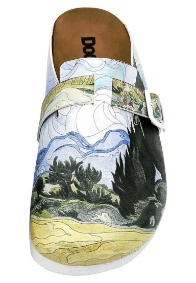 Femme Cuir Vegan Multicolore Chaussons - Vincent van Gogh A Wheat Field with Cypresses Motif - 