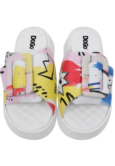 Femme Cuir Vegan Multicolore Chaussons - The Creation of the Collage Motif - 