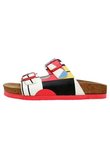 Femme Cuir Vegan Multicolore Chaussons - Bauhaus Birdie Motif - 