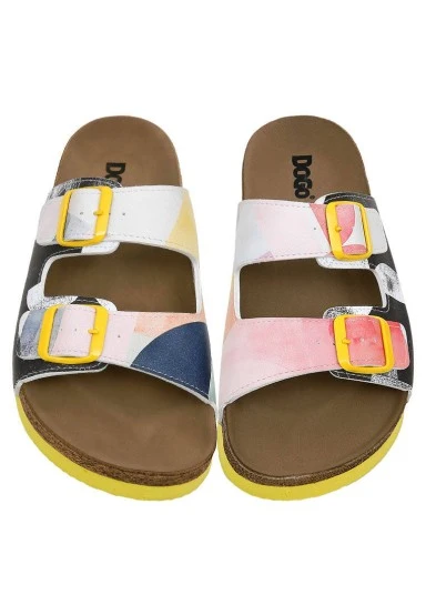 Femme Cuir Vegan Multicolore Chaussons - Geometric Shapes Motif - 
