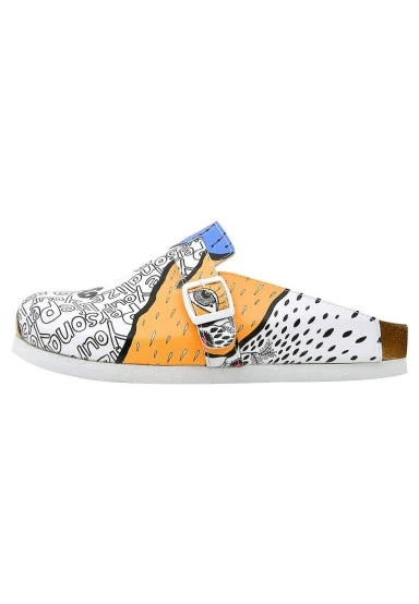 Femme Cuir Vegan Multicolore Chaussons - Center View Motif - 