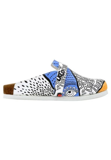 Femme Cuir Vegan Multicolore Chaussons - Center View Motif - 
