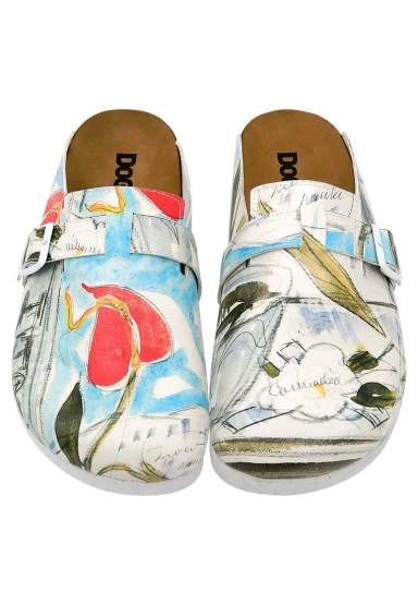 Femme Cuir Vegan Multicolore Chaussons - Hartley's Flower Motif - 
