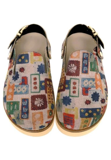 Femme Cuir Vegan Multicolore Chaussons - Anatolian Patterns Motif - 