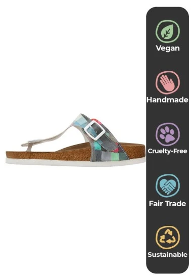 Femme Cuir Vegan Multicolore Sandales - Yabara with Fish Motif - 