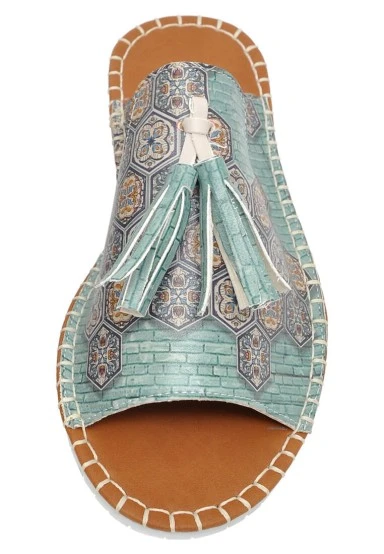 Femme Cuir Vegan Multicolore Sandales - Ethnic Faience Motif - 