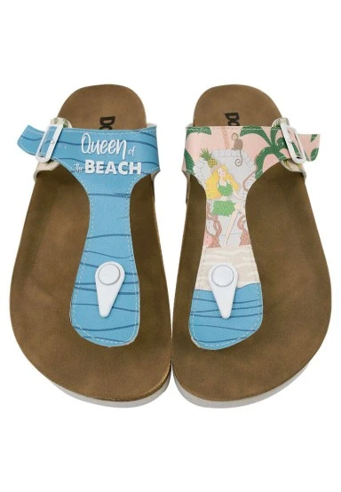 Femme Cuir Vegan Multicolore Sandales - Queen of the Beach Motif - 