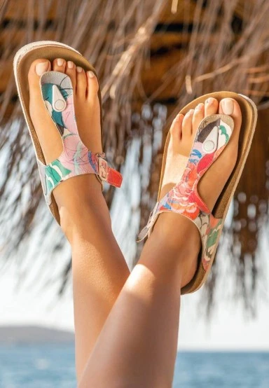 Femme Cuir Vegan Multicolore Sandales - Hello Motif - 