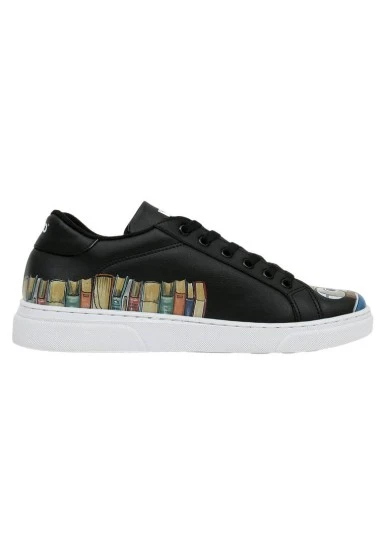Femme Cuir Vegan Noir Baskets - The Wise Owl Motif - 