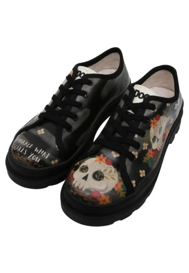 Femme Cuir Vegan Noir Baskets - Embrace What Scares You Motif - 