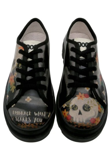 Femme Cuir Vegan Noir Baskets - Embrace What Scares You Motif - 