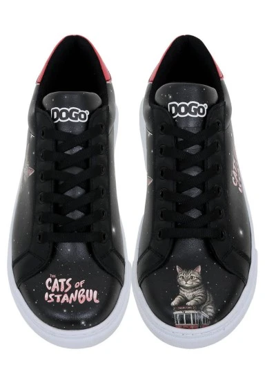 Femme Cuir Vegan Noir Baskets - Paws on Taksim Motif - 