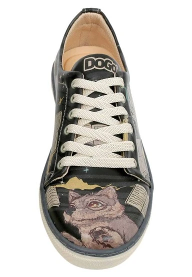 Femme Cuir Vegan Noir Baskets - Never Ending Story Motif - 