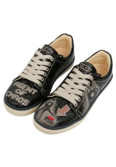 Femme Cuir Vegan Noir Baskets - Agent of Chaos Motif - 