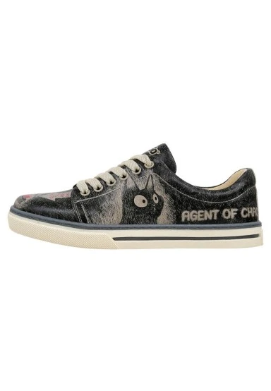 Femme Cuir Vegan Noir Baskets - Agent of Chaos Motif - 