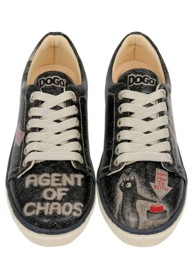Femme Cuir Vegan Noir Baskets - Agent of Chaos Motif - 