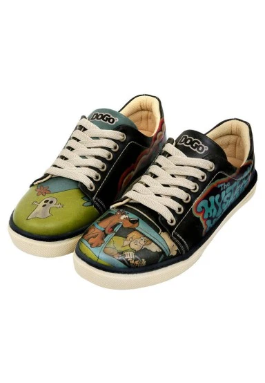 Femme Cuir Vegan Noir Baskets - Warner Bros Scooby Doo The Sneaky Machine Motif - 