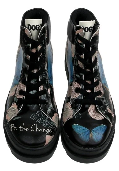 Femme Cuir Vegan Noir Bottes - Be the Change Motif - 