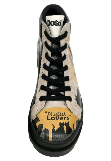 Femme Cuir Vegan Noir Bottes - Night Lovers Motif - 
