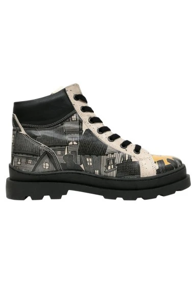Femme Cuir Vegan Noir Bottes - Night Lovers Motif - 