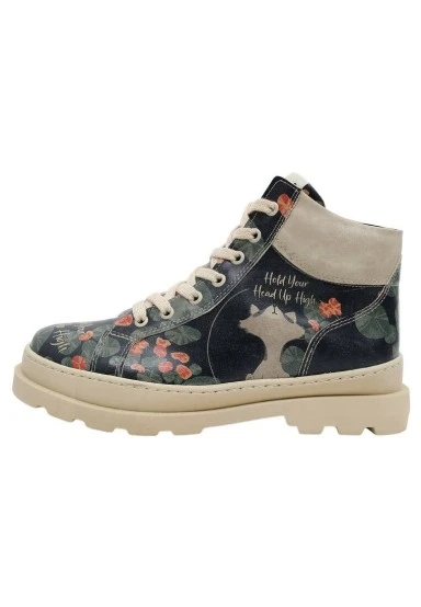 Femme Cuir Vegan Noir Bottines - Hold Your Head Up High Motif - 