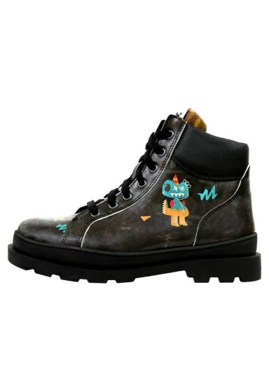 Femme Cuir Vegan Noir Bottes - Dynamic Spirit Motif - 