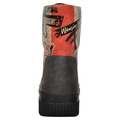 Femme Cuir Vegan Noir Bottes Longues - British Punk Motif - 