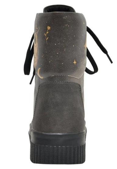 Femme Cuir Vegan Noir Bottes Longues - Owls Family Motif - 