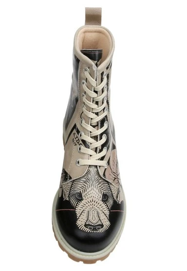 Femme Cuir Vegan Noir Bottes Longues - Bad Boy Motif - 