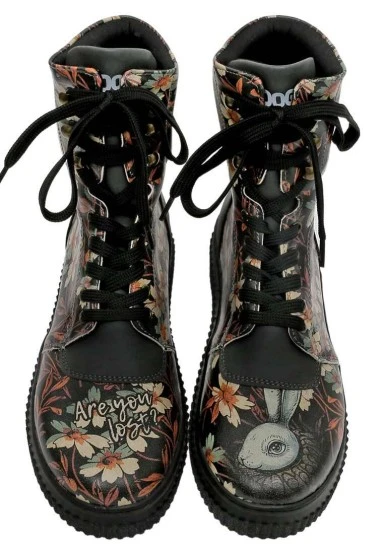 Femme Cuir Vegan Noir Bottes Longues - Are You Lost Motif - 