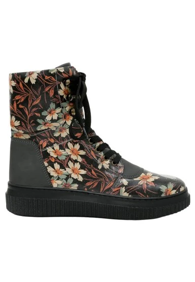 Femme Cuir Vegan Noir Bottes Longues - Are You Lost Motif - 