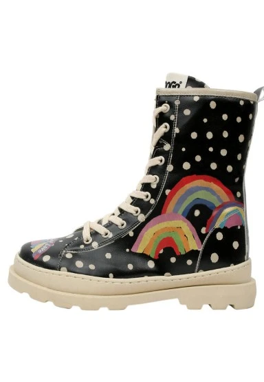 Femme Cuir Vegan Noir Bottes Longues - More Self Love Motif - 