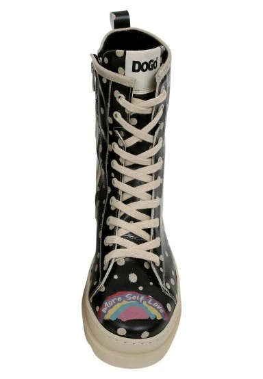 Femme Cuir Vegan Noir Bottes Longues - More Self Love Motif - 