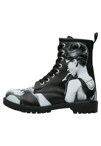 Femme Cuir Vegan Noir Bottes Longues - Go Back to Being Yourself Motif - 