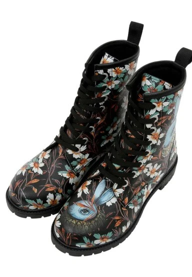 Femme Cuir Vegan Noir Bottes Longues - Are You Lost Motif - 