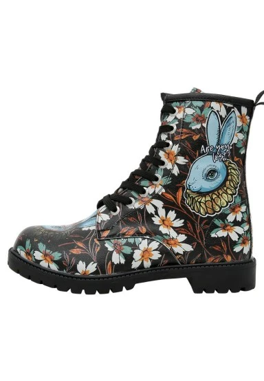Femme Cuir Vegan Noir Bottes Longues - Are You Lost Motif - 