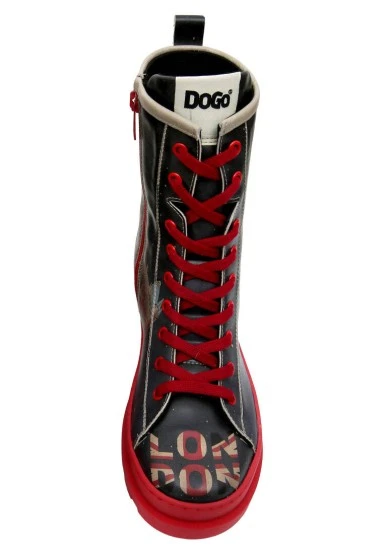 Femme Cuir Vegan Noir Bottes Longues à Glissière - It's the Time for London Motif - 