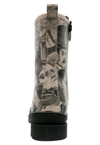 Femme Cuir Vegan Noir Bottes Longues à Glissière - Colorful Lady Motif - 