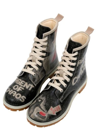 Femme Cuir Vegan Noir Bottes Longues - Agent of Chaos Motif - 