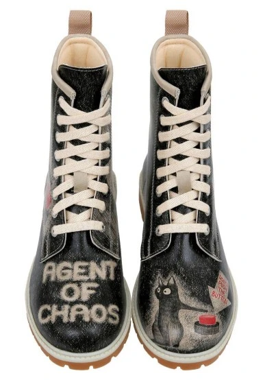 Femme Cuir Vegan Noir Bottes Longues - Agent of Chaos Motif - 